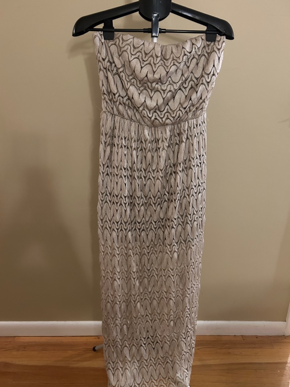 Sans Souci Strapless Gold Patterned Maxi Dress